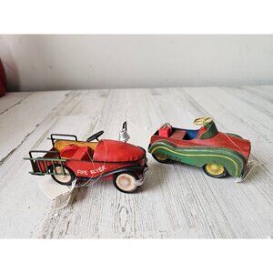Fire flyer Red Rover metal car fire truck ornament set Xmas tree
